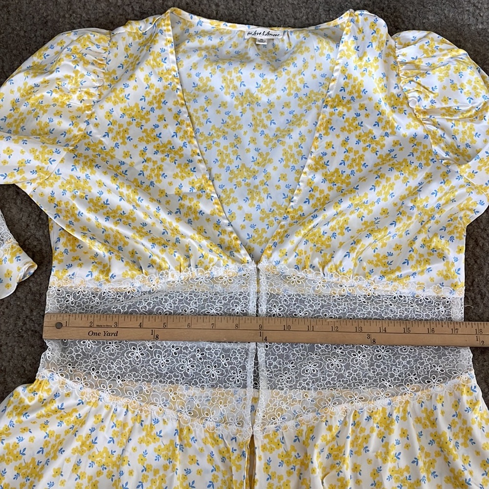 For Love And Lemons Yellow Daffodil Floral Mini Dress/Robe (XL) - Picture 12 of 16